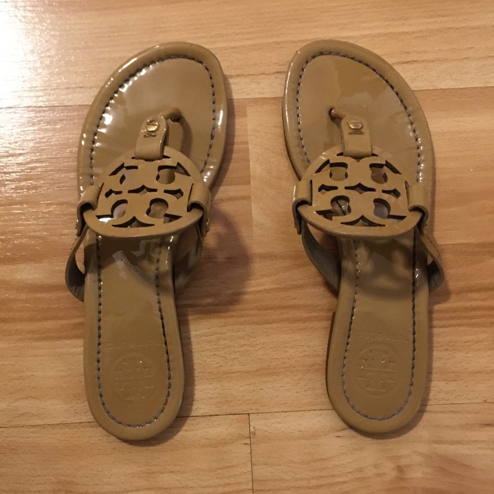 Tory Burch Miller Sand Patent Leather Sandals 6.5